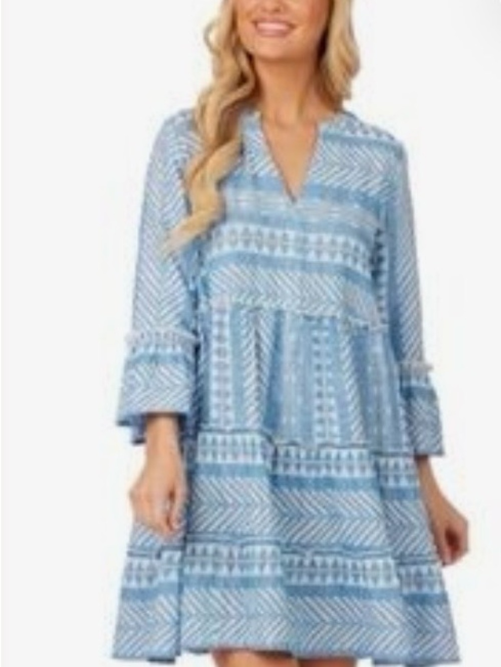 Mud Pie Blue & White Geometric Print Dress